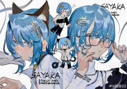  :o absurdres alternate_costume animal_collar animal_ear_fluff animal_ear_hairband animal_ears arms_up bell bespectacled black-framed_eyewear black_collar black_eyes black_footwear black_hairband black_jacket black_pants black_thighhighs blue_eyes blue_hair blue_nails blue_ribbon blue_thighhighs bracelet buttons cat_ear_hairband cat_ears cat_tail chain_necklace chains character_name chibi chinese_commentary closed_mouth coat collar collared_coat commentary_request copyright_name diamond-shaped_pupils diamond_(shape) eyelashes fake_animal_ears fake_tail female fortissimo frilled_jacket frills glasses gloves gradient_thighhighs grey_pupils hair_between_eyes hair_ornament hairband hairclip hand_on_another&#039;s_chin hands_on_eyewear heart highres jacket jacket_partially_removed jewelry lips long_sleeves looking_at_viewer mahou_shoujo_madoka_magica mahou_shoujo_madoka_magica_(anime) miki_sayaka multiple_bracelets multiple_rings multiple_views musical_note musical_note_hair_ornament nail_polish neck_bell necklace nervous no_mouth ouge_dz pants parted_lips paw_pose pink_lips ribbon ring shirt shoes short_hair sneakers solid_oval_eyes spoken_heart sweat symbol-shaped_pupils tail thighhighs turtleneck turtleneck_shirt upper_body weibo_watermark white_background white_coat white_footwear white_gloves white_shirt 