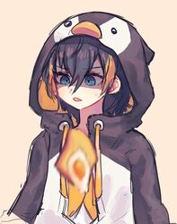  animal_hood black_hoodie blue_eyes bread brown_hair commentary egg falling female fish_hair_ornament food hair_ornament highres hood hoodie jess_(p2eocene) multicolored_hair nijisanji nijisanji_en orange_hair penguin_hood petra_gurin petra_gurin_(1st_costume) sailor_collar short_hair sleeves_past_fingers sleeves_past_wrists smile solo streaked_hair two-tone_hoodie virtual_youtuber white_hoodie 