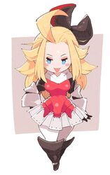  ahoge black_bow black_footwear blonde_hair blush blush_stickers boots bow bravely_default:_flying_fairy bravely_default_(series) breasts edea_lee female grey_background hairbow highres inkerton-kun long_hair pantyhose smile solo thighs white_background 