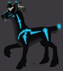  ambiguous_gender bakari bioluminescence black_hooves deer dewclaw_hooves feral fur glowing hi_res hooves horn hybrid mammal simple_background solo standing 