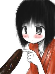  black_eyes black_hair blush chocolate_banana commentary_request fatal_frame fatal_frame_2 female hinata-bokko_(sanpo_fuumi) sexually_suggestive short_hair solo tachibana_chitose 