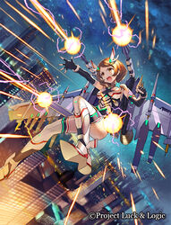  :o armor ass beam beam_cannon black_gloves boots bracelet braid brown_eyes brown_hair building clenched_hand cloud clover clover_hair_ornament commentary_request copyright_name elbow_gloves electricity female fingerless_gloves firing flying four-leaf_clover four-leaf_clover_hair_ornament gaou_(umaiyo_puyoman) gloves hair_ornament headgear high_heel_boots high_heels jewelry knee_up leotard long_hair looking_away luck_&amp;_logic mecha_musume mechanical_wings nanahoshi_yukari neon_trim night night_sky official_art open_mouth outdoors outstretched_hand photoshop_(medium) shiny_clothes shiny_skin shoe_soles side_braid single_braid skin_tight sky sleeveless sleeveless_turtleneck solo star_(sky) starry_sky teeth thigh_boots thighhighs turtleneck v-shaped_eyebrows watermark wings 