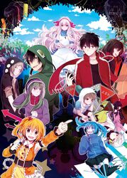  5boys 6+girls amamiya_hibiya asahina_hiyori black_hair blonde_hair blue_eyes blue_hair brown_hair closed_eyes commentary_request dress ene_(kagerou_project) green_hair hair_ornament hairclip headphones highres hood hoodie hoshiyui_tsukino kagerou_project kano_shuuya kido_tsubomi kisaragi_momo kisaragi_shintarou konoha_(kagerou_project) kozakura_marry long_hair mekakucity_actors multiple_boys multiple_girls photoshop_(medium) red_eyes red_scarf scarf school_uniform serafuku seto_kousuke short_hair side_ponytail skirt smile tateyama_ayano twintails white_hair 