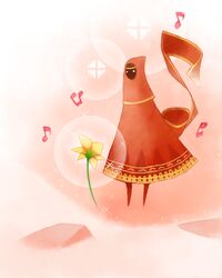  1other bad_id bad_pixiv_id commentary_request flower flower_(game) journey musical_note raven_(ambrosia) scarf solo sparkle standing thatgamecompany traveler_(journey) 