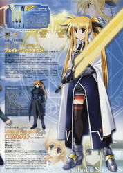  2girls aged_up bardiche_(assault_form)_(nanoha) bardiche_(haken_form)_(nanoha) bardiche_(nanoha) bardiche_(riot_blade)_(nanoha) bardiche_(standby_form)_(nanoha) bardiche_(zanber_form)_(nanoha) blonde_hair cape fate_testarossa fate_testarossa_(impulse_form) hair_ribbon heterochromia highres long_hair lyrical_nanoha mahou_shoujo_lyrical_nanoha_strikers multiple_girls official_art ponytail red_eyes ribbon staff thighhighs twintails vivio weapon 