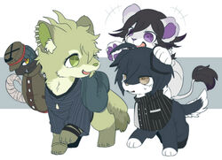  4boys aberu514 ahoge amami_rantarou animal animalization armband bandage blazer canine danganronpa fur green_eyes group hat japanese_clothes jewelry lion mask matching_hair/eyes multiple_boys necklace new_danganronpa_v3 open_mouth ouma_kokichi purple_eyes purple_hair saihara_shuuichi school_uniform shinguuji_korekiyo shirt snake tail uniform walking yellow_eyes 