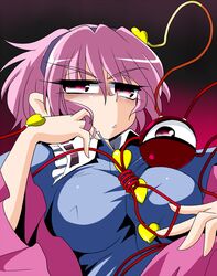  annoyed breasts commentary_request eyeball female hairband kieyza komeiji_satori large_breasts pink_hair purple_eyes solo third_eye touhou upper_body 