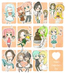  6+girls agemaki_wako animal animal_ears atari_kou barefoot black_hair blonde_hair blue_eyes blue_hair brown_eyes brown_hair chocolate closed_eyes commentary_request dress endou_sarina glasses gouda_tetsuya green_eyes green_hair hairband happy_valentine heart honda_george kei_madoka kita_no_miko long_hair makina_ruri miyase_(mf) multiple_girls nichi_keito okamoto_midori one_eye_closed open_mouth overalls pink_hair ponytail prez_(star_driver) rabbit_ears scarf school_uniform shinada_benio short_hair simone_aragon southern_cross_academy_school_uniform star_driver sugatame_tiger thighhighs valentine watanabe_kanako yamasugata_jaguar yano_mami you_marino you_mizuno 