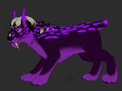  bakari bioluminescence fangs felid feral fur glowing horn hybrid male mammal simple_background solo standing teeth 