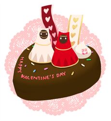  alternate_color bad_id chocolate couple english_text happy_valentine journey lowres no_humans raven_(ambrosia) scarf traveler_(journey) valentine 