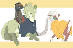  2boys aberu514 ahoge amami_rantarou animal animalization blue_eyes canine danganronpa deer female fur green_eyes hat jacket jewelry mask multiple_boys necklace new_danganronpa_v3 shinguuji_korekiyo shirt silver_hair snake tied_hair twintails uniform yellow_eyes yellow_jacket yonaga_angie 