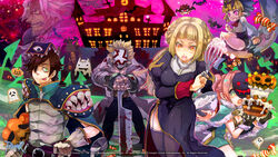  3boys 3girls :p @_@ armor bat_(animal) batter beard beholder_(ragnarok_online) belt black_dress black_leotard black_thighhighs blonde_hair blood blood_on_clothes blood_on_weapon bloody_murderer blue_cape blue_pants blush book book_on_head bowl breastplate brown_belt brown_gloves cake candy cape capelet closed_mouth coat commentary_request copyright_notice cowboy_shot creator_(ragnarok_online) crescent_moon dated demon deviruchi double_bun dress facial_hair fence food fur-trimmed_capelet fur-trimmed_gloves fur_trim garter_straps ghost gloves green_cape green_dress green_eyes hair_bun hair_over_one_eye halloween hand_wraps high_wizard_(ragnarok_online) highres holding holding_bowl jack-o&#039;-lantern juliet_sleeves leotard leotard_under_clothes loli_ruri long_hair long_sleeves looking_at_viewer mansion mask mask_on_head medium_hair monster moon multiple_boys multiple_girls object_on_head official_art official_wallpaper on_crescent open_clothes open_coat open_mouth orange_eyes pants pink_eyes pink_hair pointy_ears pouch priest_(ragnarok_online) puffy_sleeves pumpkin purple_sky ragnarok_online reload9_yohji rideword_(ragnarok_online) shirt short_dress short_hair signature sitting sky smile strapless strapless_dress teeth thighhighs tongue tongue_out two-tone_dress watermark weapon whisk whisper_(ragnarok_online) white_coat white_dress white_gloves white_hair white_shirt 