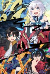  3boys black_hair blue_eyes caution_tape covering_own_mouth edge_sainklaus ernesti_echevalier highres hitachi_izuru huckebein_30th ikaruga_(knight&#039;s_&amp;_magic) jacket knight&#039;s_&amp;_magic laft majestic_prince mecha multicolored_hair multiple_boys red_five robot scarf sparkle streaked_hair super_robot_wars super_robot_wars_30 white_hair 