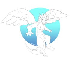  3_toes 4_fingers anthro belly digitigrade dragon fawkesdrox feathered_wings feathers feet fingers flying fur hindpaw horn male monochrome mythological_creature mythological_scalie mythology paws playful scalie simple_background smile solo tail thick_tail toes wings 