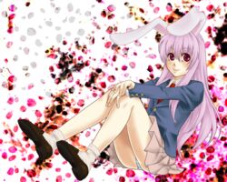  animal_ears ass bad_id bad_pixiv_id female long_hair panties pantyshot purple_hair rabbit_ears red_eyes reisen_udongein_inaba ryouko_(ddism) school_uniform socks solo striped_clothes striped_panties touhou underwear 