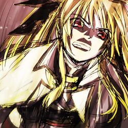  blonde_hair fate_testarossa fate_testarossa_(impulse_form) female hachi_(hachikai) lowres lyrical_nanoha mahou_shoujo_lyrical_nanoha_strikers red_eyes sketch solo 