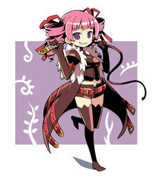  chan_co dark_hunter dark_hunter_4 drill_hair elbow_gloves female full_body gloves midriff photoshop_(medium) pink_hair purple_eyes sekaiju_no_meikyuu sekaiju_no_meikyuu_1 solo standing thighhighs whip 