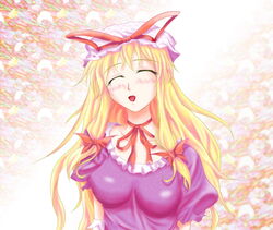  bad_id bad_pixiv_id blonde_hair female hat long_hair ribbon solo suzuki_sakura touhou yakumo_yukari 