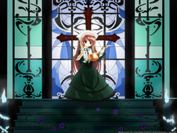  brown_hair candle church cross female heterochromia highres photoshop_(medium) rozen_maiden solo souryuu_(double_dragon) stairs suiseiseki third-party_edit 