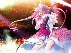  blush chu_x_chu_idol chua_churam concert cross dress female game_cg gloves guitar hair_ornament hair_ribbon instrument latin_cross long_hair ozawa_akifumi pink_eyes pink_hair ribbon solo twintails very_long_hair 