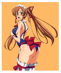  ashford_academy_swimsuit ass blush bow breasts brown_hair code_geass commentary_request female frilled_thighhighs frills fujimoto_satoru green_eyes hair_ribbon hairband long_hair maid medium_breasts one-piece_swimsuit open_mouth photoshop_(medium) ribbon school_swimsuit shirley_fenette sideboob solo swimsuit thighhighs twintails wrist_cuffs 