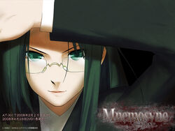  artist_request asougi_rin closed_mouth female glasses green_eyes green_hair mnemosyne solo 