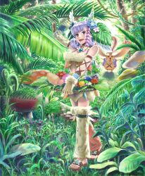  :d alternate_costume apple beco commentary_request female flower food forest fruit gloves grass grey_hair hair_flower hair_ornament head_wings jewelry leaf looking_at_viewer makna_armour melia_antiqua midriff mushroom nature necklace nopon open_mouth outdoors plant riki_(xenoblade) sandals smile tree vest walking wings xenoblade_chronicles_(series) xenoblade_chronicles_1 