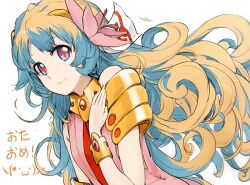  bracelet commentary_request cross-shaped_pupils female flower francisco_valle hair_flower hair_ornament jewelry long_hair multicolored_hair nia_teppelin smile solo symbol-shaped_pupils tengen_toppa_gurren_lagann two-tone_hair white_background 