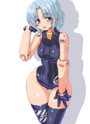  bad_id bad_pixiv_id bare_shoulders blue_hair blue_thighhighs blush braid busou_shinki dd_(ijigendd) doll_joints female fort_bragg fort_bragg_dusk gloves hip_focus joints open_mouth purple_eyes shadow short_hair single_braid smile solo thigh_gap thighhighs wide_hips 