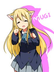  animal_ears bad_id bad_pixiv_id blonde_hair cat_ears closed_eyes hairband k-on! kotobuki_tsumugi long_hair naru_(andante) paw_pose school_uniform solo 