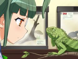  ahoge branch eyepatch female iguana lizard non-web_source orange_eyes otomedius otomedius_excellent ribbon school_uniform snake solo sweatdrop terrarium tita_nium turtle 