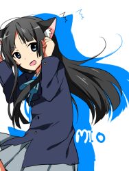  akiyama_mio animal_ears bad_id bad_pixiv_id black_hair blue_eyes cat_ears character_name k-on! long_hair naru_(andante) school_uniform solo 