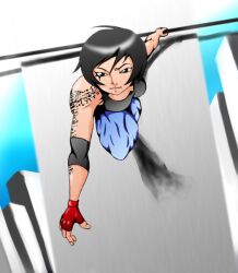  black_hair faith faith_(mirror&#039;s_edge) faith_connors fingerless_gloves gloves mirror&#039;s_edge mirrors_edge pixiv_thumbnail resized short_hair solo tattoo 