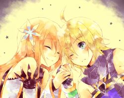  1boy bad_id bad_pixiv_id blonde_hair brown_hair emil_castagnier female green_eyes hino_(moca) holding_hands long_hair marta_lualdi one_eye_closed tales_of_(series) tales_of_symphonia tales_of_symphonia_knight_of_ratatosk 