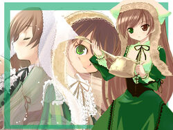  brown_hair dress eretto female frills heterochromia imageboard_desourced long_hair non-web_source rozen_maiden souryuu_(double_dragon) suiseiseki third-party_edit watering_can 