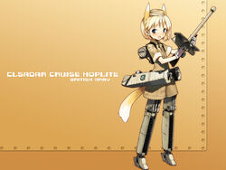  animal_ears character_request crusader_(tank) dog_ears dog_tail female konami_mecha_musume mecha_musume mechanical_legs military military_vehicle motor_vehicle photoshop_(medium) shimada_fumikane solo standing tail tank uniform 