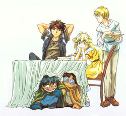  4boys artist_request black_hair blonde_hair brown_hair cleo_everlastin dortin dress female glasses gloves headband long_hair majic_lin majutsushi_orphen multiple_boys orphen volkan 