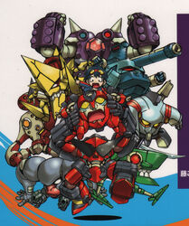  1boy ainzer artist_request chibi dayakkaiser gurren highres kidd_knuckle king_kittan lagann male_focus mecha moshogun robot scan simon_(ttgl) sozoshin tengen_toppa_gurren_lagann twin_boukun 