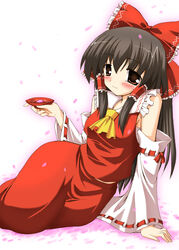  bow commentary_request drunk female gonzaburo hairbow hakurei_reimu highres partial_commentary red_bow ribbon solo touhou 