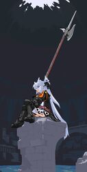  female holding holding_weapon mof mof&#039;s_silver_haired_twintailed_girl oekaki original silver_hair solo weapon 