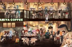  6+girls aika_warazu aircraft airplane akagi_(kancolle) akatsuki_(kancolle) alto_saxophone aoba_(kancolle) batsubyou black_hair blonde_hair brown_hair camera cha_(kancolle) chitose_(kancolle) chiyoda_(kancolle) closed_eyes coffee commentary_request dark-skinned_female dark_skin drinking drum eating error_musume everyone eyepatch flag folded_ponytail girl_holding_a_cat_(kancolle) glasses gloves grey_hair guitar hair_ornament hairband hairclip hat hibiki_(kancolle) hiei_(kancolle) highres hiyoko_(kancolle) ikazuchi_(kancolle) inazuma_(kancolle) instrument isuzu_(kancolle) kaga_(kancolle) kantai_collection kirishima_(kancolle) kiso_(kancolle) kitakami_(kancolle) kuma_(kancolle) long_hair majokko_(kancolle) midori_(kancolle) multiple_girls murasame_(kancolle) musashi_(kancolle) music ooi_(kancolle) open_mouth pantyhose photobomb playing_instrument rashinban_musume samidare_(kancolle) saxophone school_uniform serafuku shigure_(kancolle) shimakaze_(kancolle) shiratsuyu_(kancolle) short_hair skirt smile souryuu_(kancolle) suzukaze_(kancolle) tama_(kancolle) tenryuu_(kancolle) thighhighs verniy_(kancolle) yamato_(kancolle) yura_(kancolle) yuudachi_(kancolle) z_flag zuihou_(kancolle) zuikaku_(kancolle) 