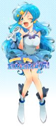  bad_id bad_pixiv_id blue_eyes blue_hair boots danrak female gloves hair_ornament highres houshou_hanon houshou_hanon_(idol) idol jewelry korean_text long_hair mermaid_melody_pichi_pichi_pitch microphone necklace one_eye_closed star_(symbol) star_hair_ornament 