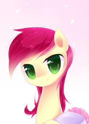  2015 big_eyes bust_portrait cyanaeolin earth_pony equid equine female feral friendship_is_magic green_eyes hair hasbro hi_res horse looking_at_viewer mammal my_little_pony pony portrait red_hair rose_(mlp) smile solo 