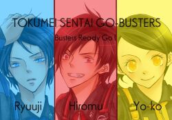  2boys bad_id bad_pixiv_id bishop07 character_name copyright_name female iwasaki_ryuuji multiple_boys sakurada_hiromu super_sentai tokumei_sentai_go-busters usami_youko 