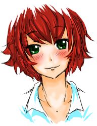  blush female green_eyes katawa_shoujo looking_at_viewer red_hair short_hair smile solo tezuka_rin upper_body 