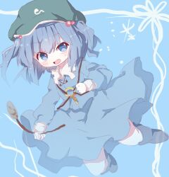  bad_id bad_pixiv_id blue_eyes blue_hair cattail female hat kawashiro_nitori key mari_audio open_mouth plant short_hair smile solo touhou two_side_up 