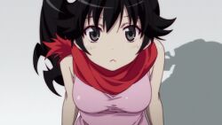  animated araragi_karen black_hair hair_ornament hairclip head_tilt monogatari_(series) neckerchief nisemonogatari oppai shadow side_ponytail 