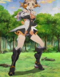  clouds fighting_stance grass screen_capture senhime_zessho_symphogear senki_zesshou_symphogear shadow sky tachibana_hibiki trees 