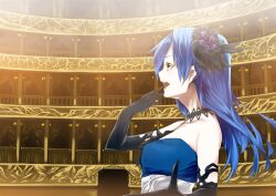  commentary_request dress elbow_gloves female gloves hair_ornament idol idolmaster idolmaster_(classic) kisaragi_chihaya long_hair menea scenery solo yellow_eyes 