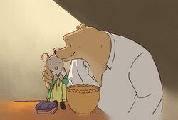  2014 age_difference anthro basket bear brown_body brown_fur celestine_(ernest_and_celestine) clothing container dress dress_shirt duo ernest_(ernest_and_celestine) ernest_and_celestine female female_anthro fur gentle_giant humanoid_hands kissing larger_male lolicon male male_anthro mammal micro mouse murid murine norijaga older_male on_model rodent shirt size_difference smaller_female smile topwear white_clothing white_dress_shirt white_shirt white_topwear yellow_clothing yellow_dress young young_anthro young_female younger_female 